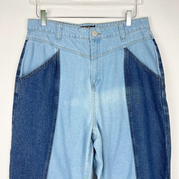 Nasty Gal Collection Jeans Two Tone Denim Mom Jeans. Light/Dark Blue. Size 10 - Picture 3 of 16